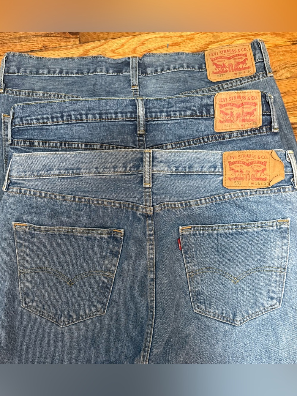 Levi's Men's 527’s & 501 Men’s 36x30 Medium & Light Wash Denim Jeans Lot Of 3